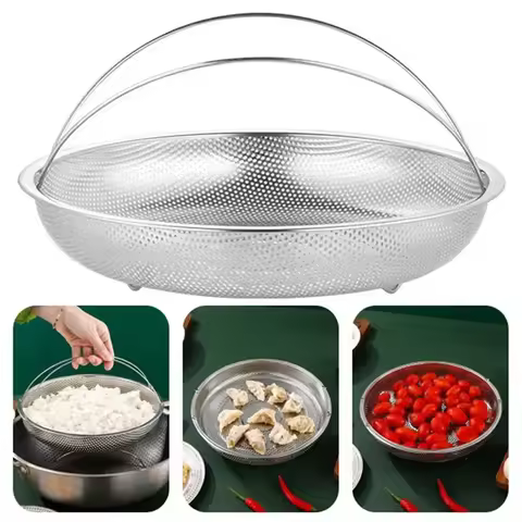 Stainless Steel Food Steamer Basket Pressure Cooker Steamer Basket With Handle Steaming Grid Drain Drainer Cooking Utensils