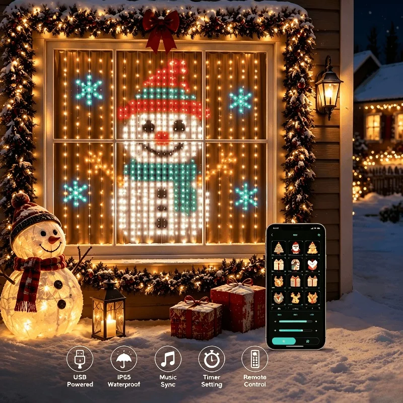 Christmas Light String LED Curtain Lights Color Changing Window Wall Bedroom Smart App Control Holiday Party Home Decor view 6