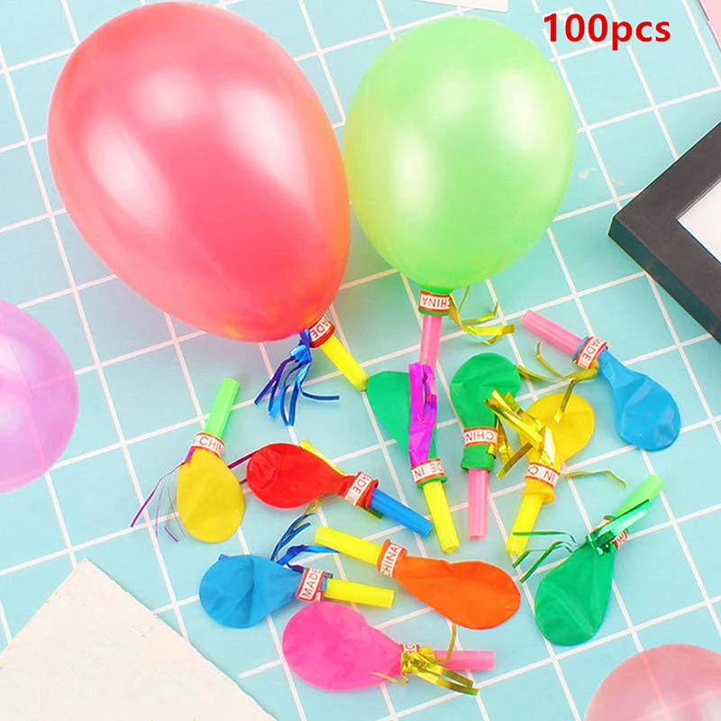 100Pcs Gold Thread Balloon Whistle Kids Birthday Party Favor Pinata Filler Easter Children's Day Carnival Party Favor Decoration