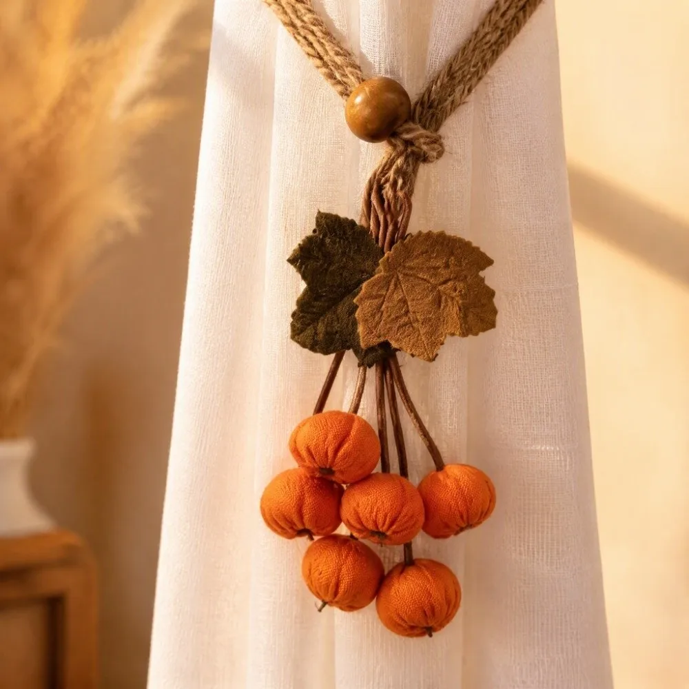 Artificial Maple Leaf Curtain Tiebacks Pastoral Style Hawthorn Berry Strands Hanging Ball Tieback Polyester Decorative