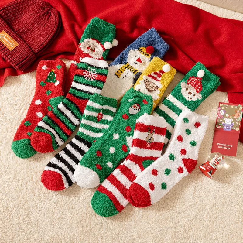 Women's Coral Velvet Christmas Socks Thick Soft Non-Shedding Warm Sleepy Month Home Floo Cozy Toeless Stockings