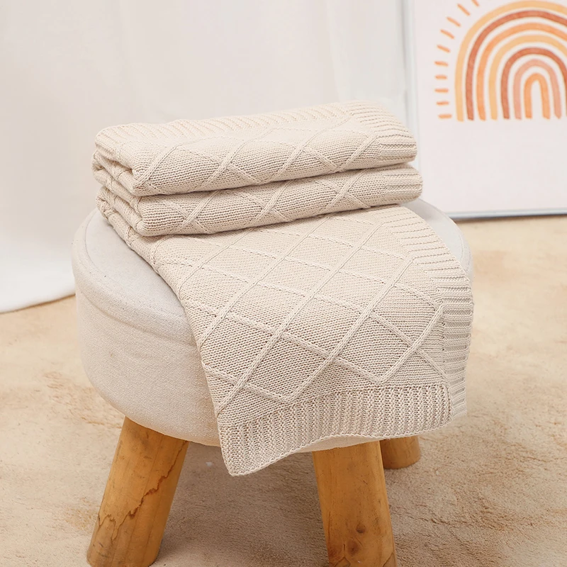 

Newborn Baby Blankets Cotton Knitted Fashion Solid Plaid Sleep Covers Infant Boys Girls Bedding Quilt 90*70CM Stroller Swaddling