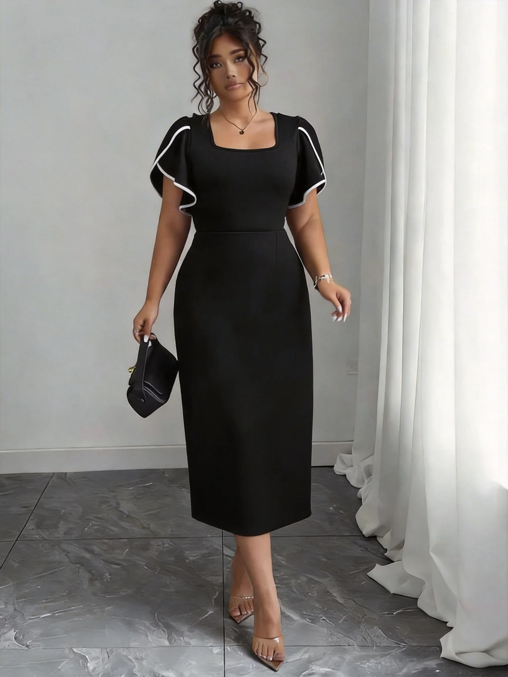 

plus Size Women's Short Sleeve Dress Elegant Slim Fit Pure Color Fashionable Design New Arrival