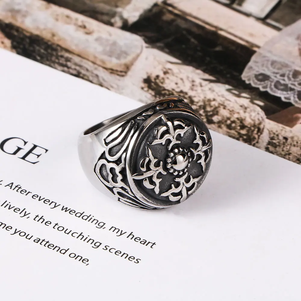 1PCS European and American retro distressed street hip-hop men's ring, classic pattern stainless steel non-fading finger ring jewelry