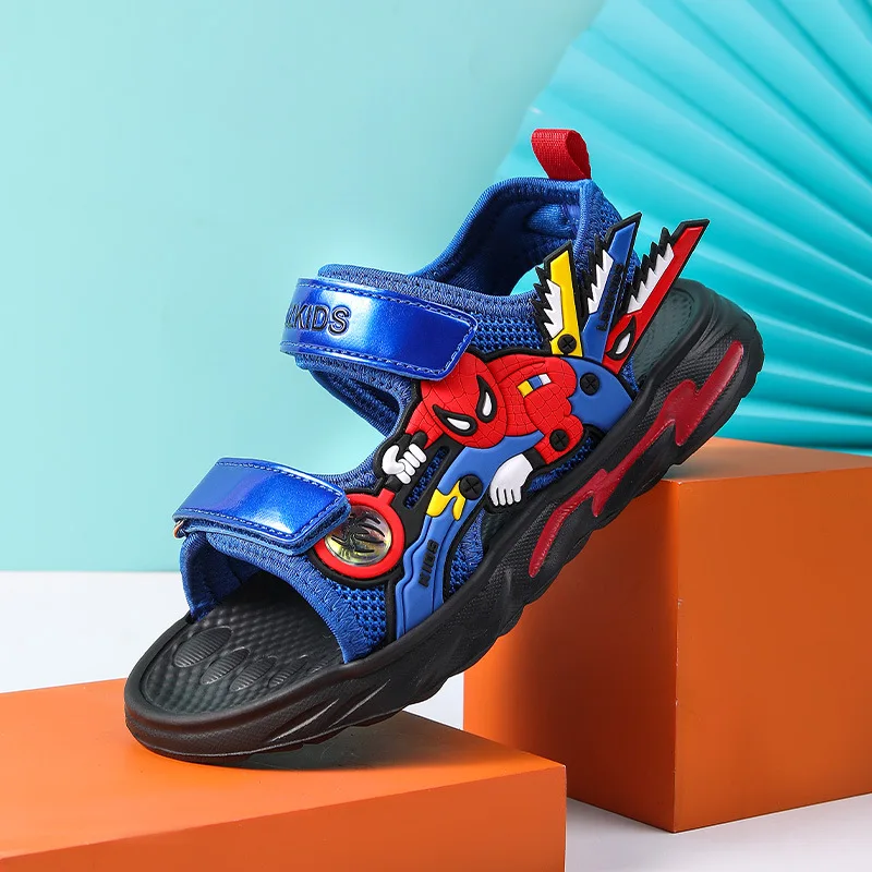 Disney Boys' Cartoon Soft Sole Sandals Children's Fashion Open Peep Toe Beach Shoes Outdoor Red Black Blue Shoes Size 27-38