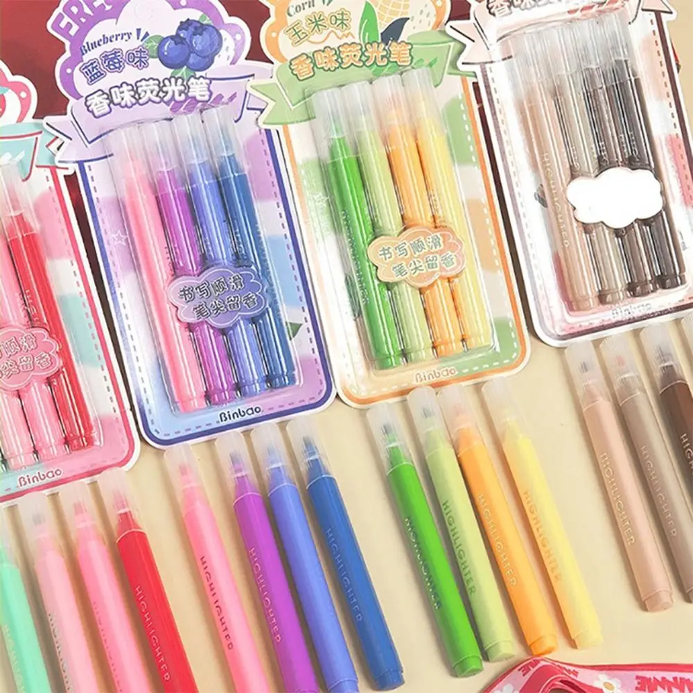 4PCS/Set Fragrant Highlighter Pen Eye Protection Painting Graffiti Fluorescent Pen Large Capacity Journal Pen Student Gift