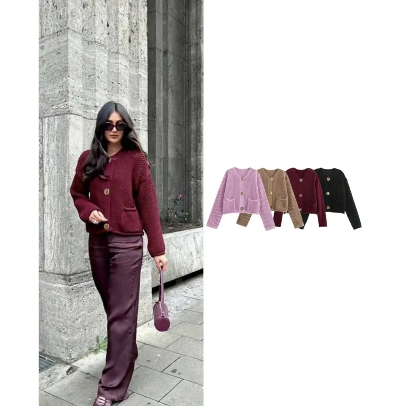 

NERHEFZ Autumn Knitted Cardigans For Women Casual Button Long Sleeve Female Sweater 2024 Fashion Loose Lady Cardigans Coat