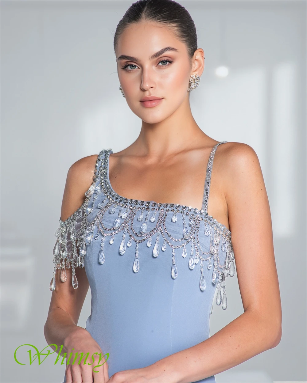 فستان سهرة فاخر مخصص من الجيرسيه مطرز بالخرز، فساتين كلاسيكية بكتف واحد لحفلات العودة للوطن، فساتين مناسبة مخصصة من الكريستال اللامع