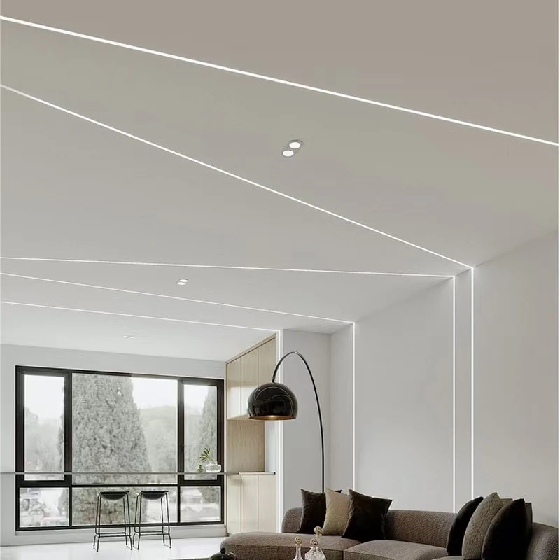 Striscia lineare a soffitto da 59,8x12,3 mm che illumina il profilo in alluminio con canale a LED in gesso