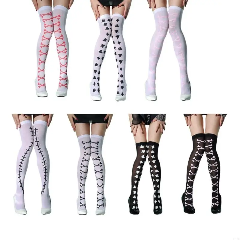 

195E Halloween Thigh High Socks Printed Over the Knee Stockings Long Stockings for Women Cosplay Festival Socks Hosiery
