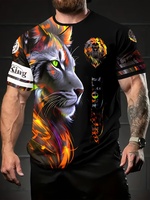 Vintage Lion Print Men's T Shirt Summer Daily Men's Casual Short Sleeve Tops Urban Street Men's Fashion Large Size T Shirt