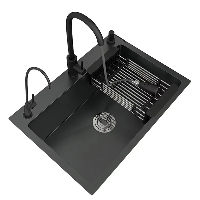50*40cm Three-hole Nano Black Stainless Steel Large Single Kitchen Sink Household Vegetable Basin Set With Faucet