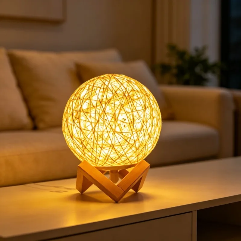 Rattan‑Ball Night‑Light USB‑Powered Warm‑Glow Desk‑Lamp Artistic Girl‑Oriented Bedroom‑Decoration Ornament Sweet‑Birthday