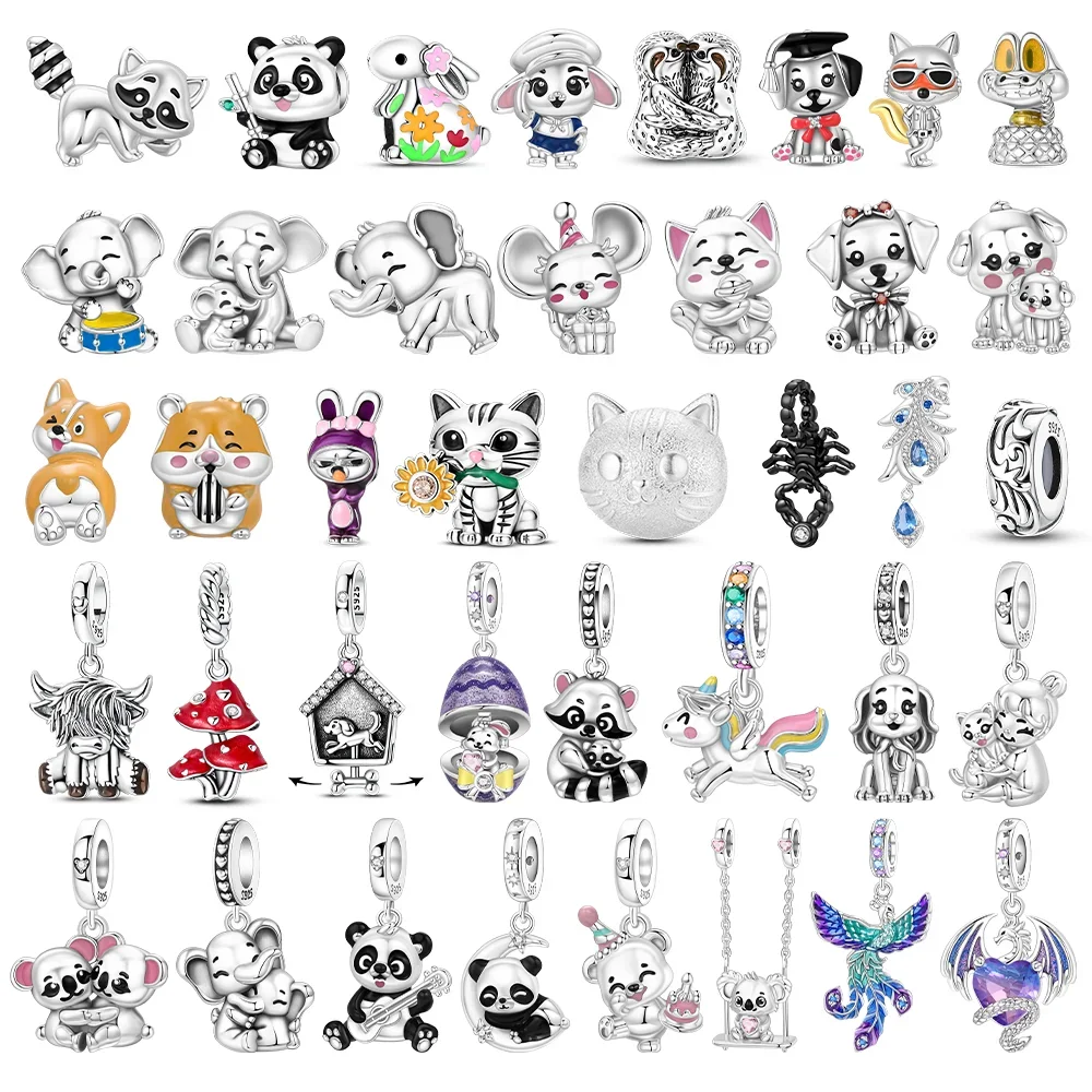 Breloques animales originales en argent 925 (Éléphant, Chat) pour bracelets serpent, porte-clés, fabrication de bijoux DIY, cadeaux pour filles et femmes