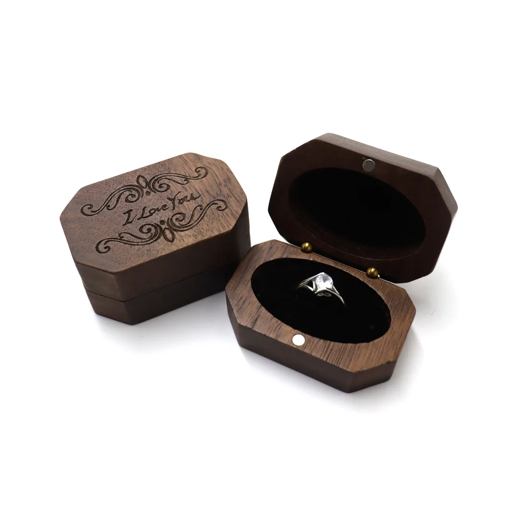 

I love you Laser Logo Mini Proposal Ring Box High End Black Walnut Wood RingsJewelry Storage Case Wedding Birthday Women Gifts