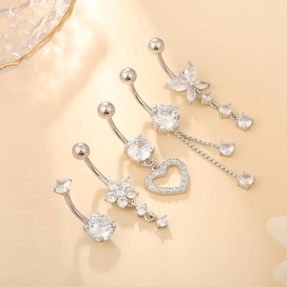 Set De 7 Piercings Nombril Hypoallergéniques - Cœur & Papillon Pour Femmes Et Filles