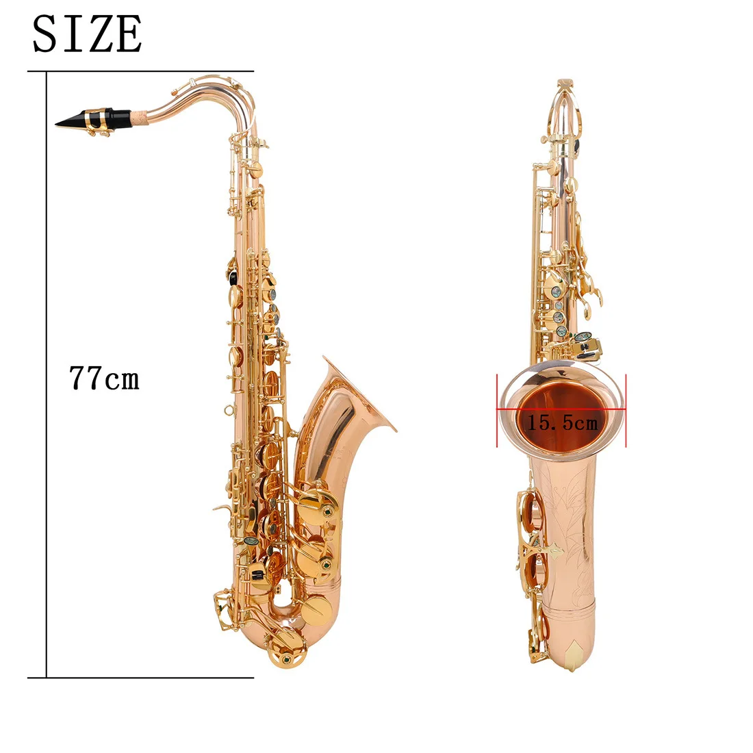 Tenor saxophone in Bb hand carved abalone shell body band professional performance saxophone