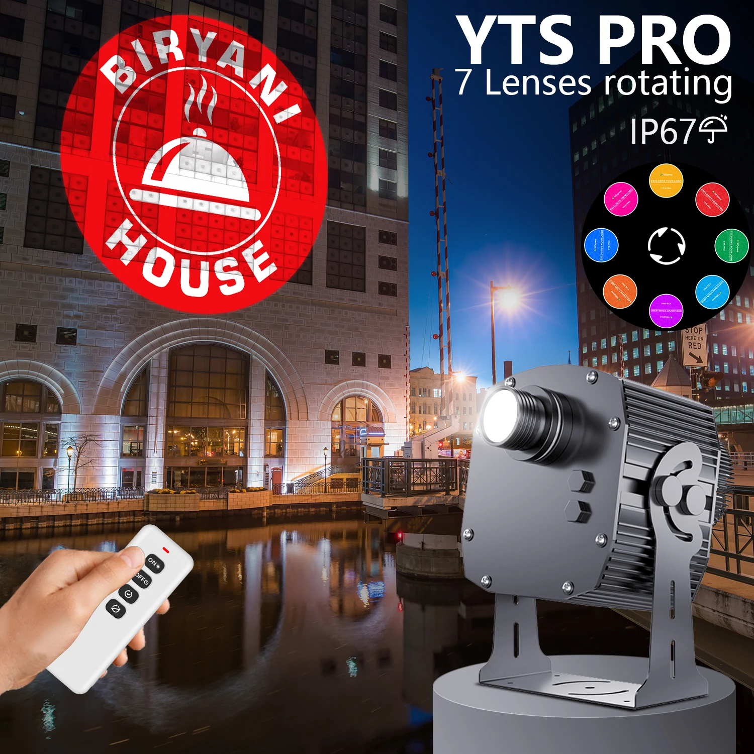 YTS PRO HD 7 Business Logos Rotating Gobo Projector IP67 Waterproof Outdoor Door Head Advertising Projection Lamp Business Logo