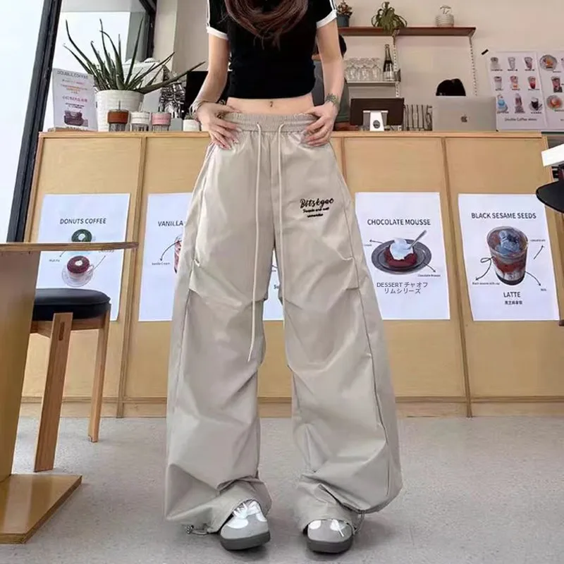 American Retro Hip Hop Style Jazz Dancing Loose Casual Workwear Paratrooper Pants Women Quick Dry Draping Floor-Length Banana...