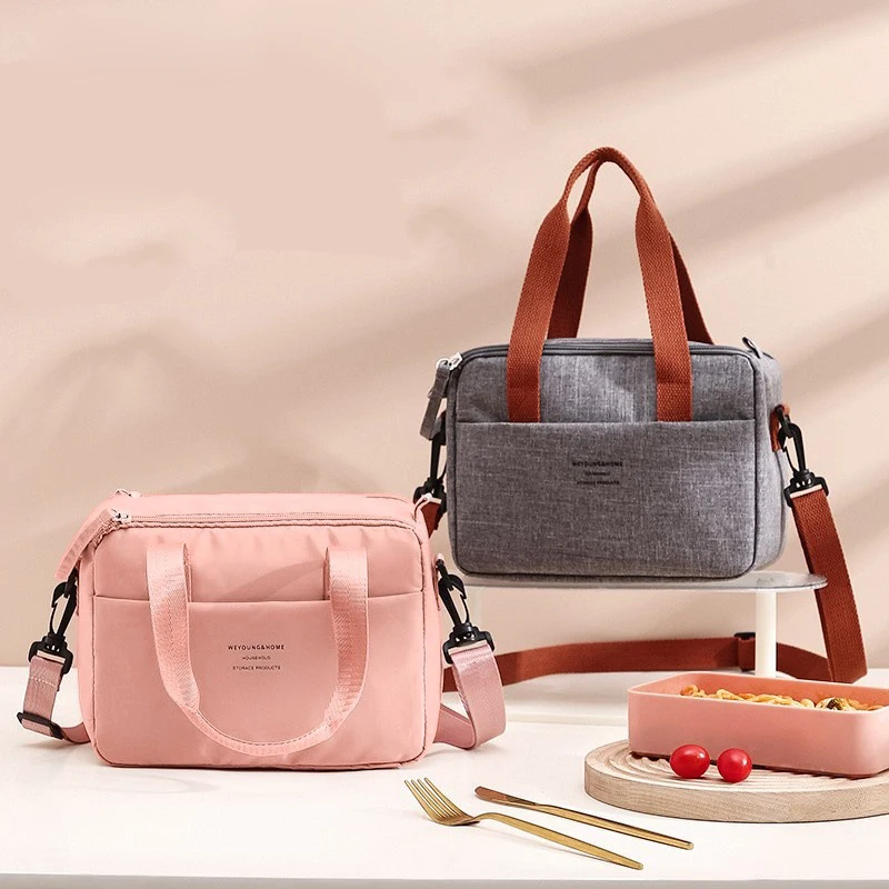 حقائب غداء بلون سادة مع سحاب داخلي من رقائق معدنية للإغلاق، سعة كبيرة محمولة، عمل، حقيبة نزهة مدرسية مع وجبات