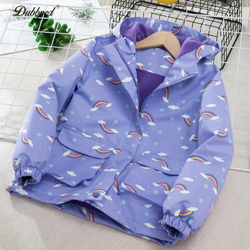 Dubbped Boys Girls Jacket Spring Autumn 2024 Fashion Teen Age Windproof Waterproof Cartoon Outerwear Fleece Hooded Kids Clothes