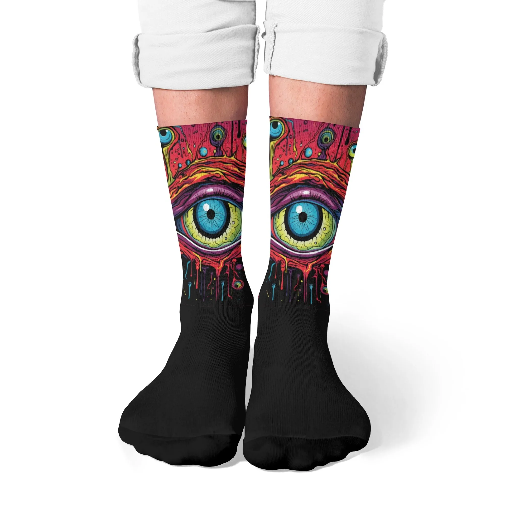 Mysterious Demon Eye Psychedelic Art Herrensocken Neuheit Lustige Harajuku Kompressionssocken Lässiger Komfort Rutschfeste Sportsocken