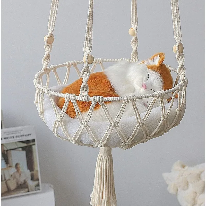 

Pet Hammock Cat Swing Hand Woven Cotton Rope Cats Hanging Basket Kitten Hanging String Den Indoor Pend Nest Pets Supplies