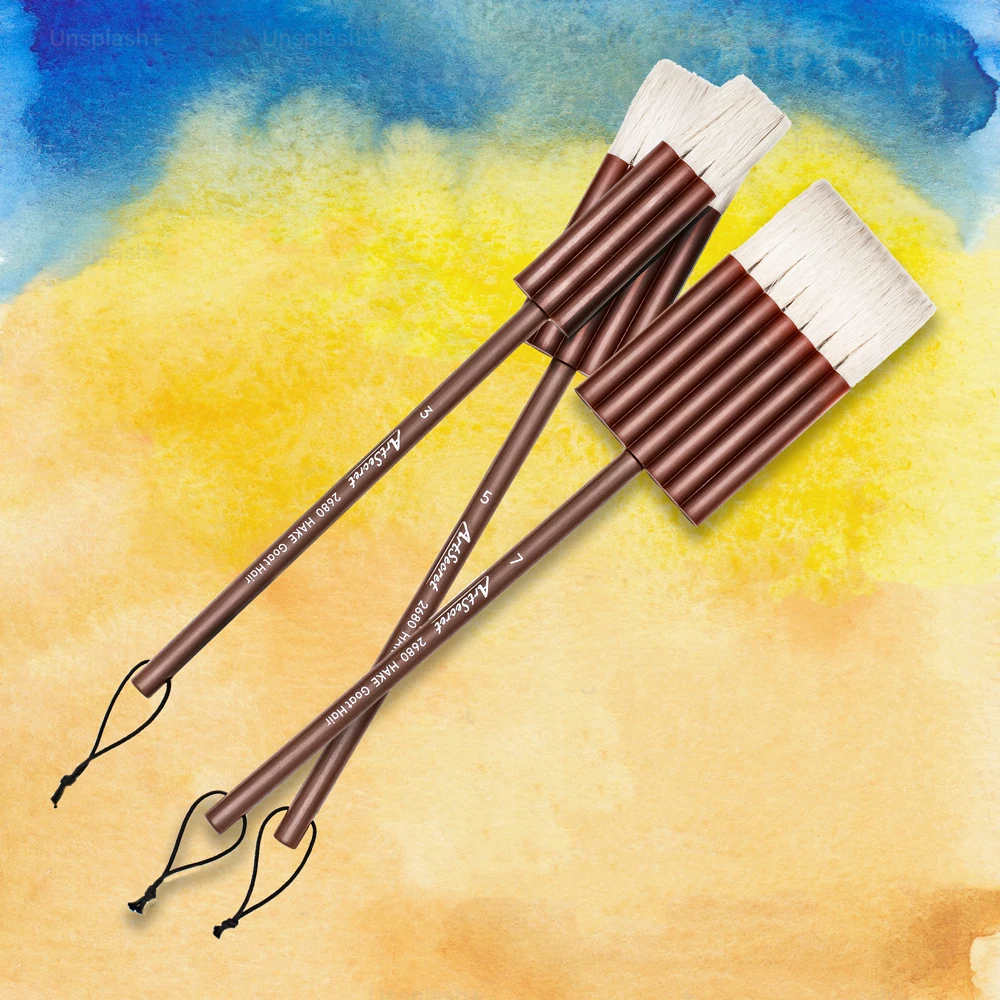 Artsecret Soft Goat Hair Hake Brush Bamboo Handle Flat Blender Brushes for Watercolor Acrylic Gouache Art Supplies