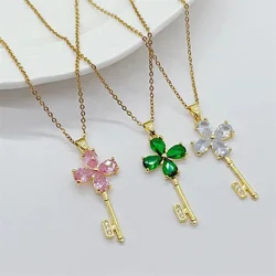 Fashionable and Exquisite Romantic White Flower Key Stainless Steel Necklace Classic Personalized Party Clavicle Chain