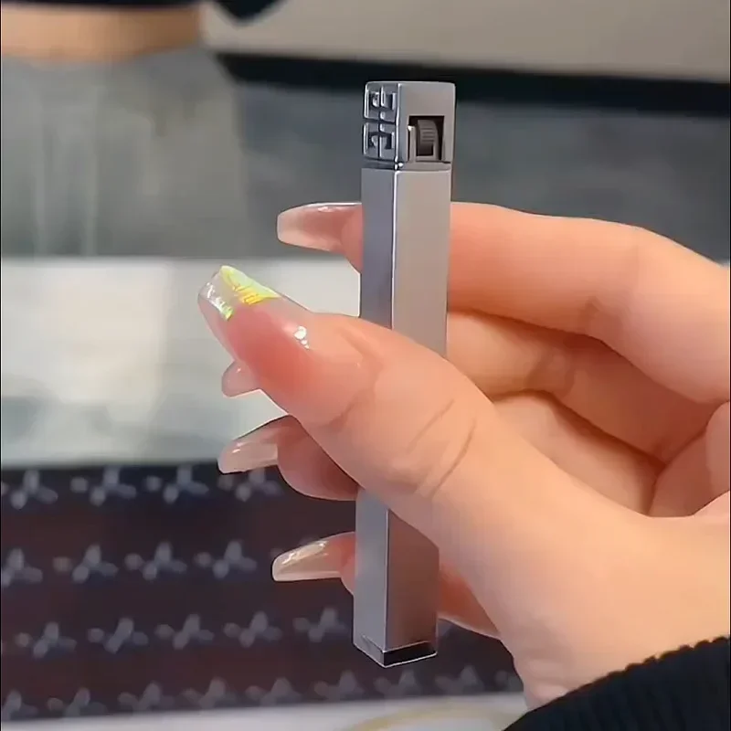New Slim Long Women's Igniter Square Mini Portable Metal Inflatable Grinding Wheel Unusual Lighter Gift Cigarette Accessories