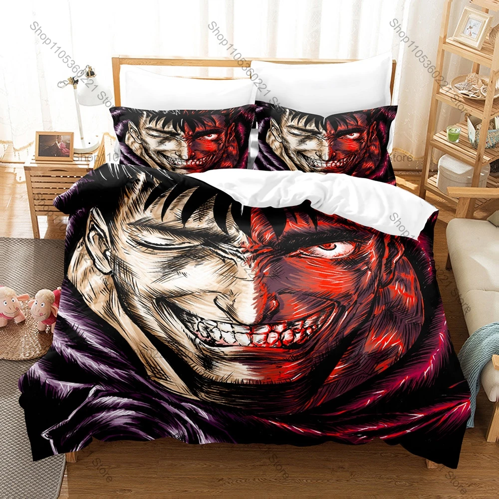 Cool Dark Medieval Black Swordsman Bedding Set Duvet Cover + 2 Pillowcases Grim Fantasy Warrior Bedroom Decor