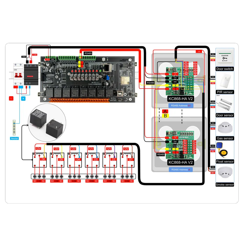 KC868-HA V2 RS485 Button Connector adapter Momentary or Latch switch for Smart Relay Controller Work With Home Assistant