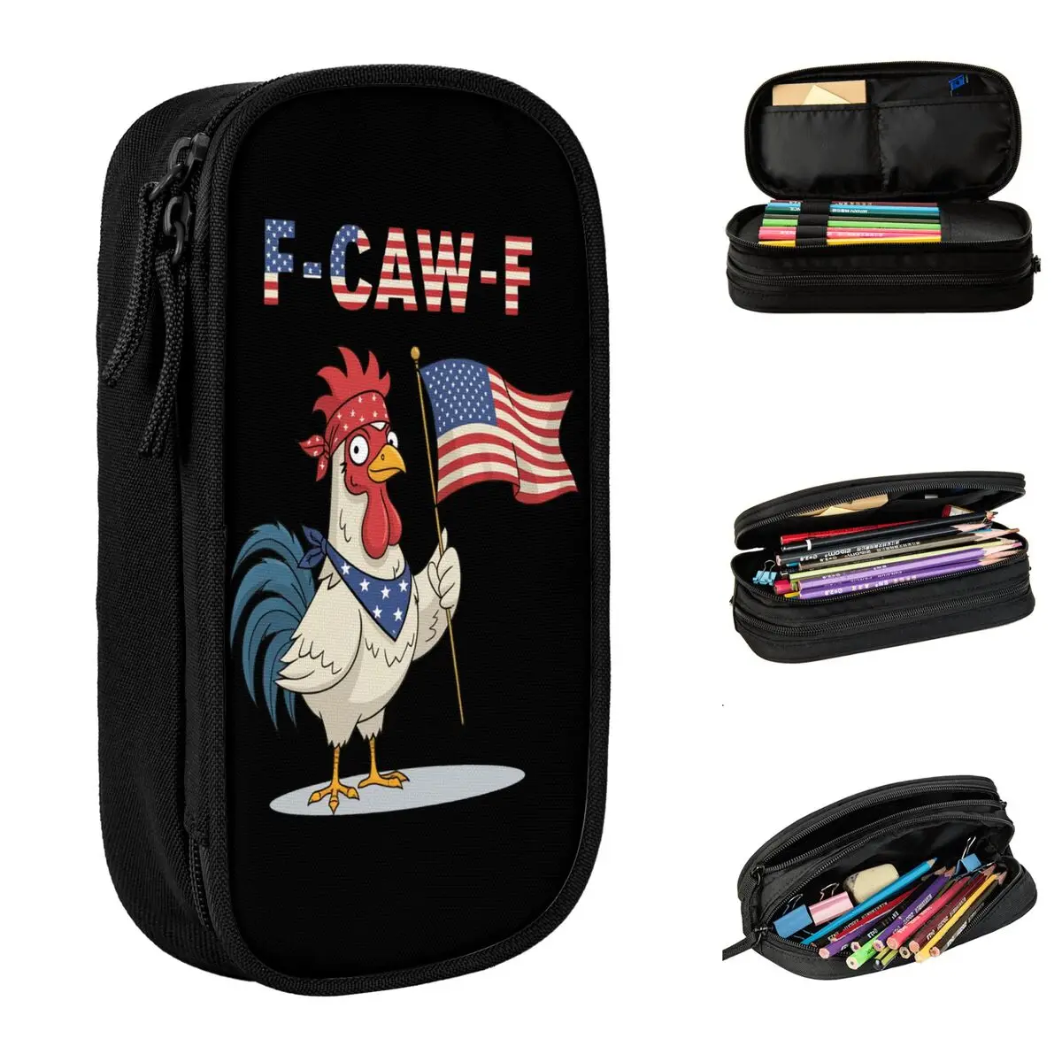 مقلمة Chicken F-CAW-F صندوق أقلام رصاص كبير للفتيات والأولاد من القماش Kawaii العودة إلى المدرسة مقلمة منظم قرطاسية جرافيك #1