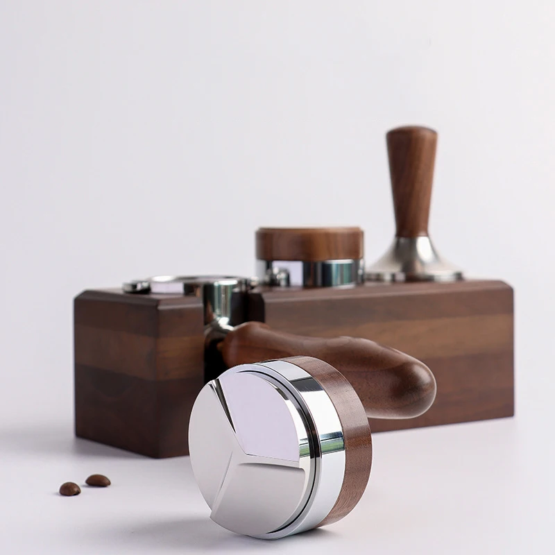 51mm/53.3mm/58.5mm Walnut Three Pulp Powder Dispenser with Adjustable Height Coffee Tamper Espresso Coffee Powder Dispenser Tool