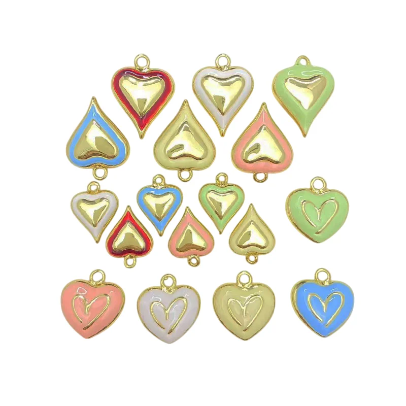 

2 Pcs New Color Enamel Heart Pendant DIY Necklace Charm Jewelry Making Accessories Copper Gold Plated Parts Wholesale for Women