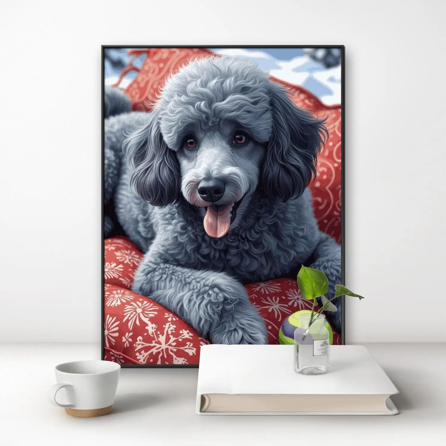 Grey and white poodle 5D Diamond Painting Brown Poodle Portrait DIY Diamond Embroidery Hand Home Wall Decor Gift