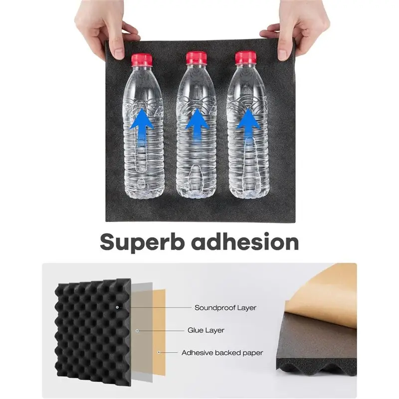 A11E-12 Pack Self-Adhesive Sound Proof Foam Panels, High Density Soundproof Wall Panels Egg Crate Sound Panels