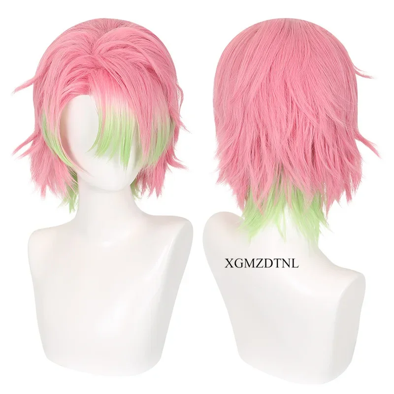 Kanroji Mitsuri Cosplay Wig Pink Short Heat Resistant Synthetic Hair Male Version Halloween Accessories Wigs Demon Anime Slayer