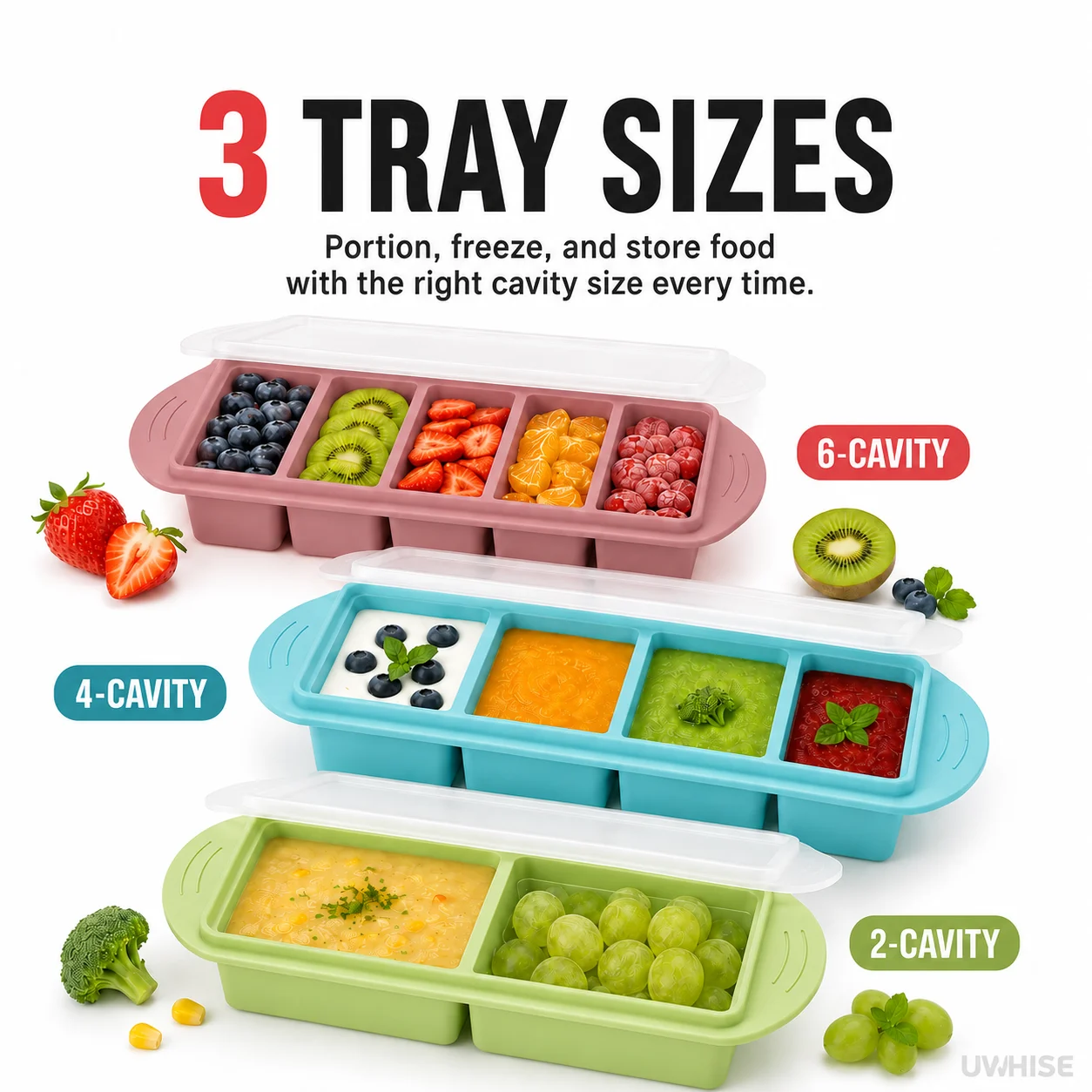 Uwhise 2/3 PACK Silicone Freezer Tray With Lid Soup Freezer Container Molds Large Ice Cube Trays for Meal Prep Food Storage