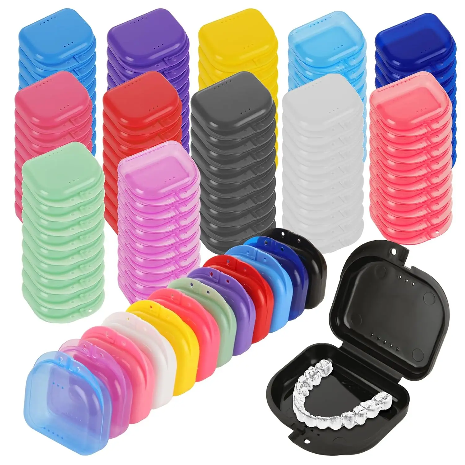 120Pcs Dental Retainer Cases Bulk with Ventilation Holes, Denture Boxes, Mouth Guard Holders for Travel, Home, Dental Clinic