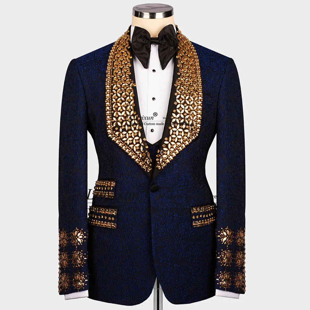 

Стильные дизайнерские вышитые смокинги по индивидуальному заказу, мужские костюмы из трех предметов, свадебный костюм для жениха, ужина, мужские пиджаки для выпускного вечера Ternos Completo