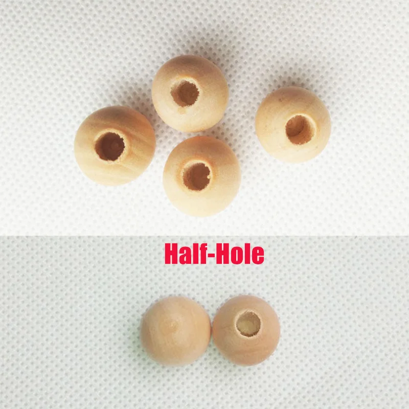 10Pcs Solid Wood Round Beads Blind Half Hole 3mm-15mm Single Hole Wooden Ball End Plug DIY Decoration Parts Diameter 10mm-30mm
