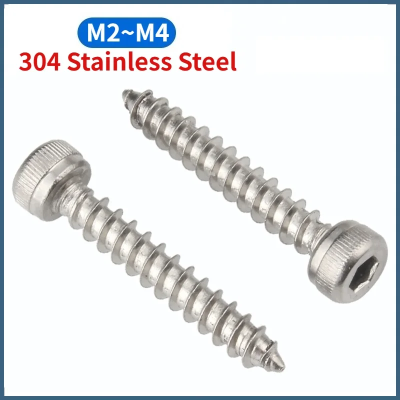 M2 M2.5 M3 M3.5 M4 304 Stainless Steel Allen Hex Hexagon Socket Cap Head Wood Self-tapping Screw