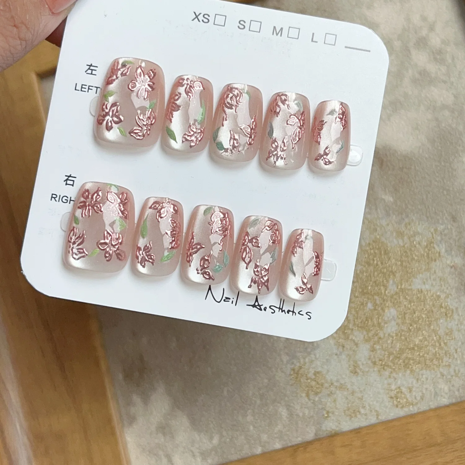 

10pcs Elegant Short Square False Nails Pink Press-On Nails With Beautiful Flower Pattern And French Tips For Women&Girls Wear