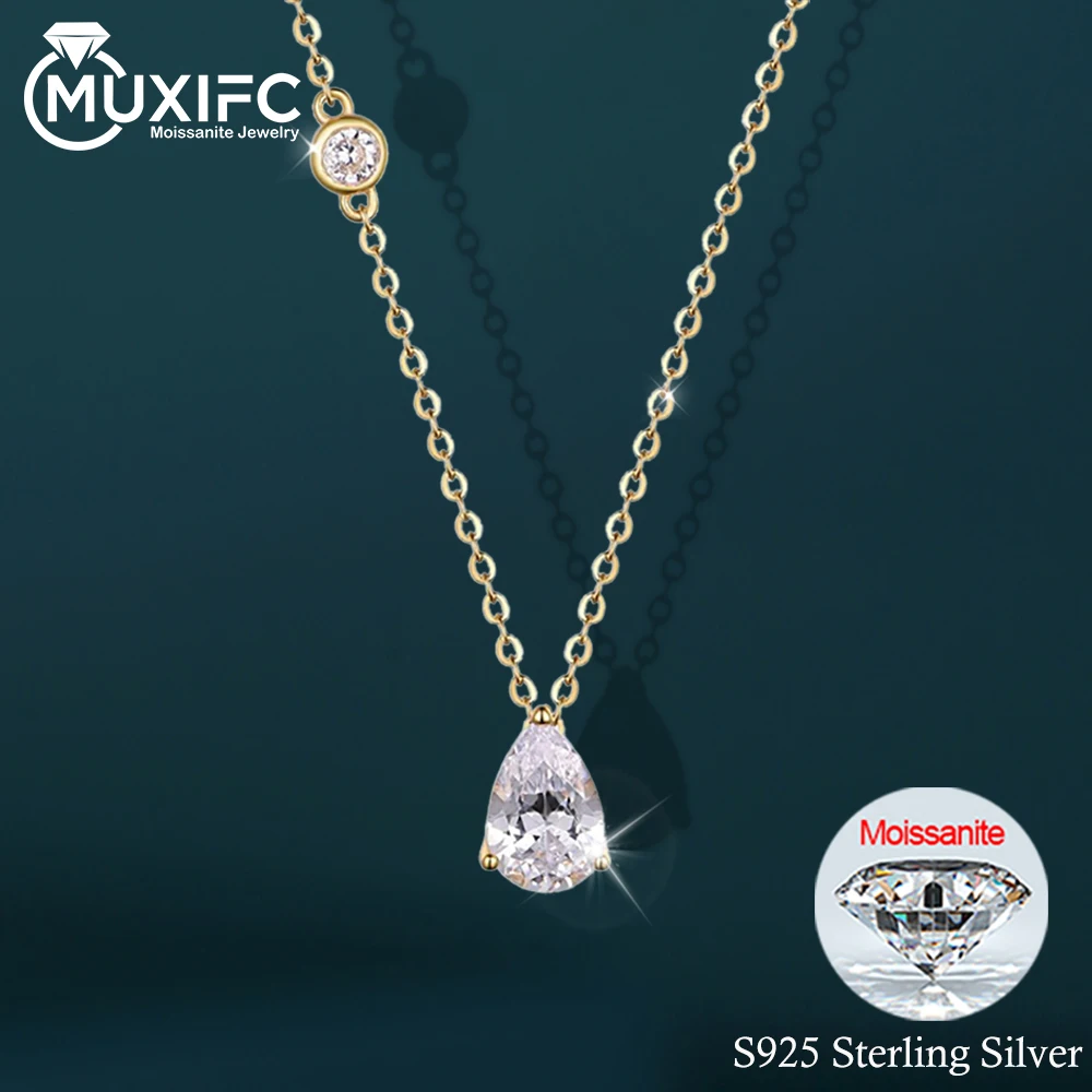

MUXIFC Pear Cut D Color Moissanite Pendant Necklace for Women Asymmetric Design S925 Silver Drop Necklace With GRA Certificate