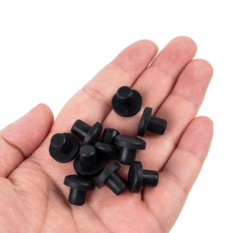 Black T Type Solid Silicone Rubber Hole Caps 2mm-14mm Round Water Outlet Drain Plug Heat-resistant