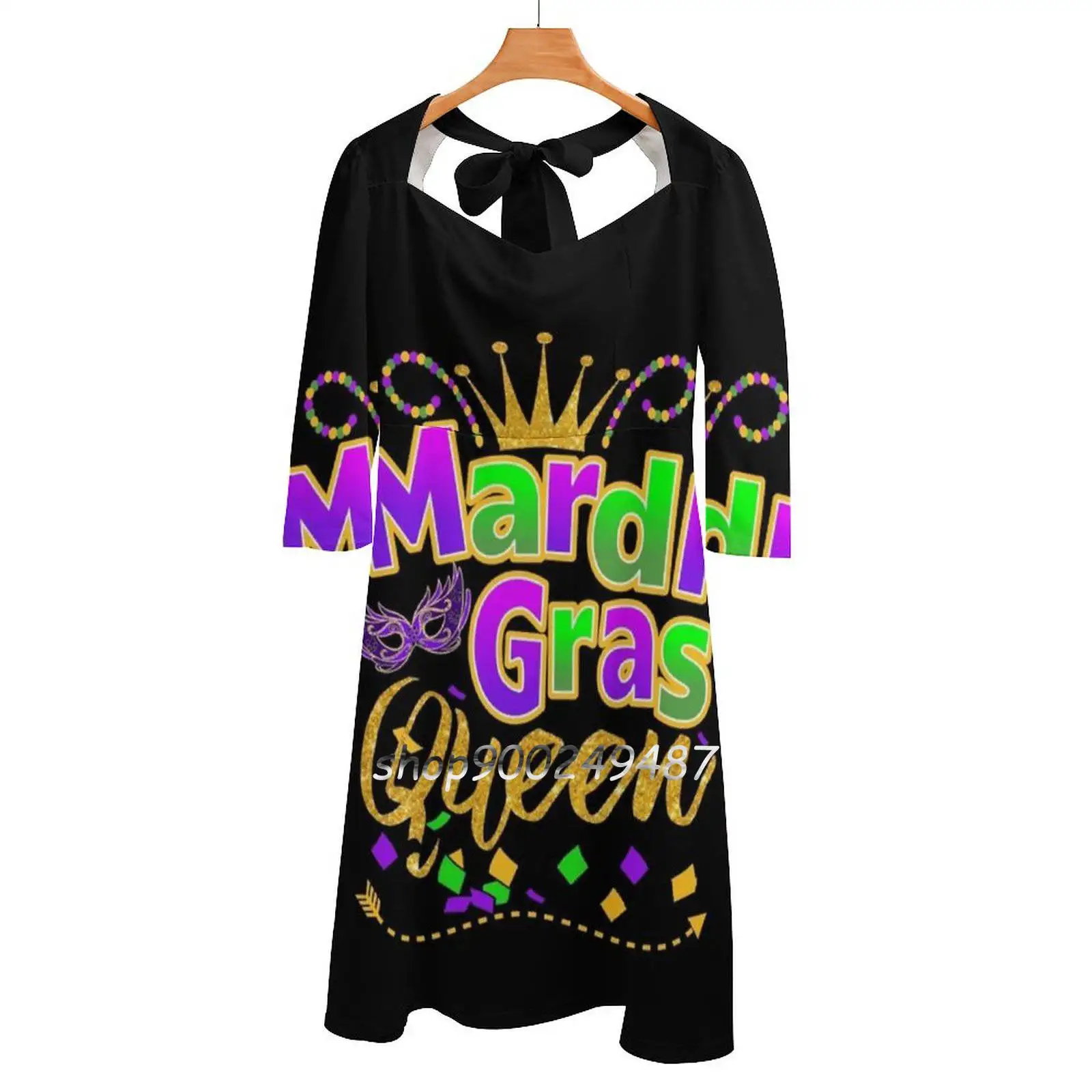 Mardi Gras Koningin Crown Festival Carnavals T-shirt Gift En Vierkante Hals Jurk Nieuwe Plus Size Elegante Vrouwen Taille Strakke jurk