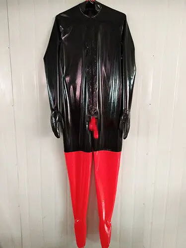 100% Latex Rubber Gummi Catsuit Bodysuit Anzug Mit Handschuhen 0.4mm Suit