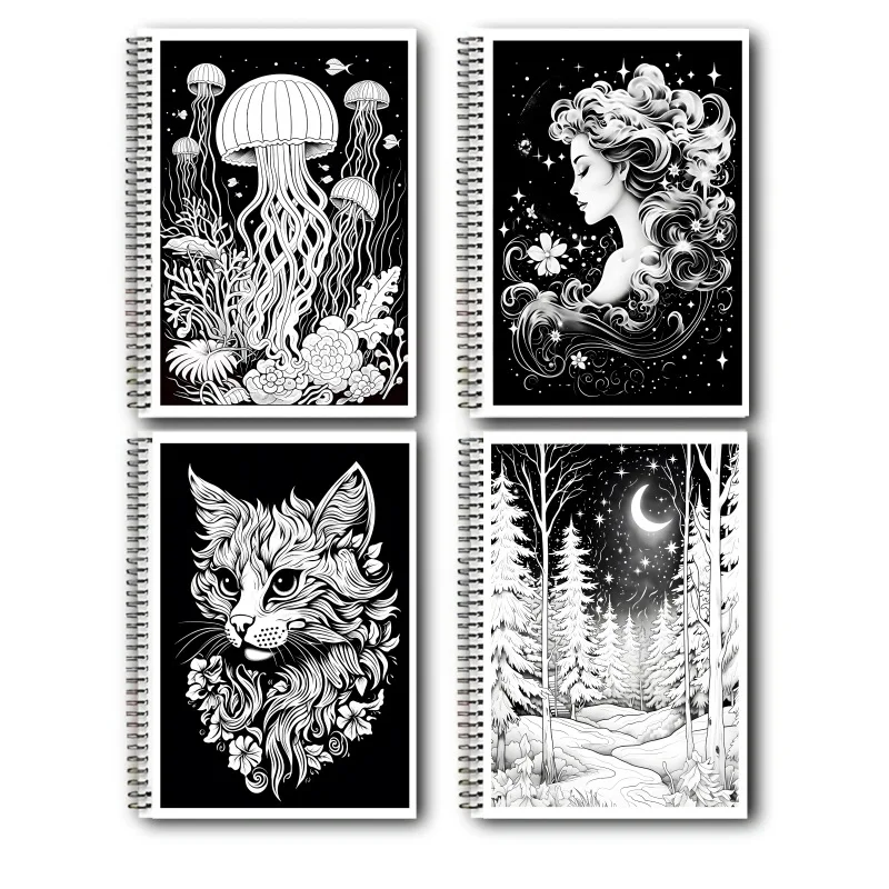 Cross-border new arrival: a4 nighttime wonderland coloring book - spiral bound adult coloring & doodling book