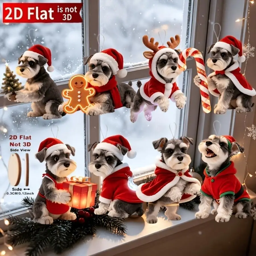 1/5/10/20/50/100pcs 2D Flat, 8-Piece Christmas Schnauzer Set, Fiercely Beautiful Christmas Decor, Wall Decor, Christmas Tree Orn